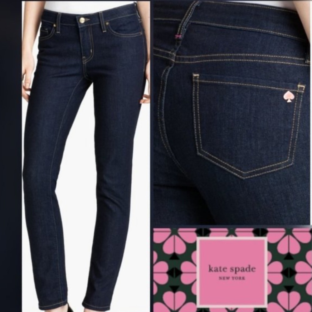 Kate Spade Dark Blue Rinse Denim Perry Street Straight Jeans “Play Hooky” NEW - Picture 3 of 10